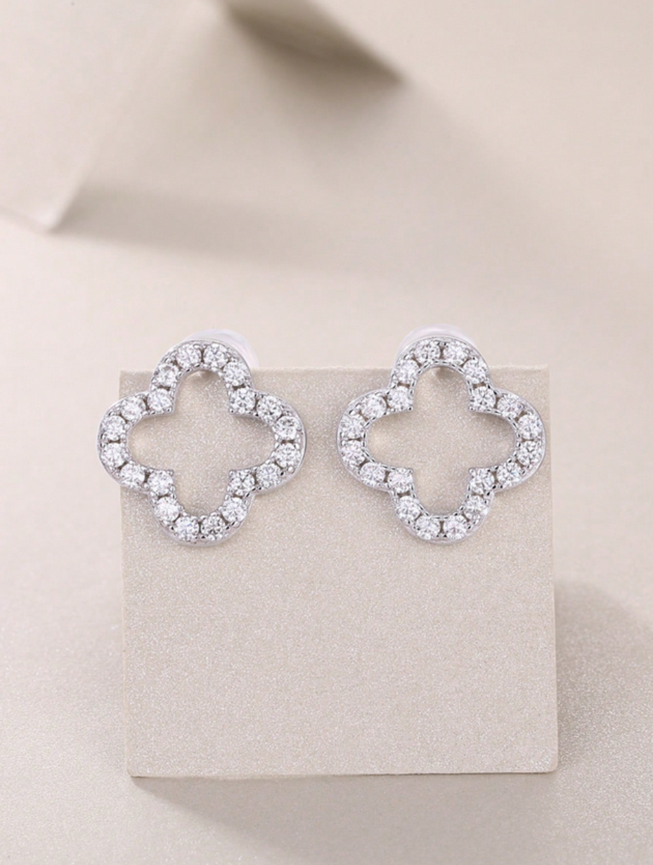 Elegant Four-Leaf Clover Moissanite Earrings | Gold Plated Studs