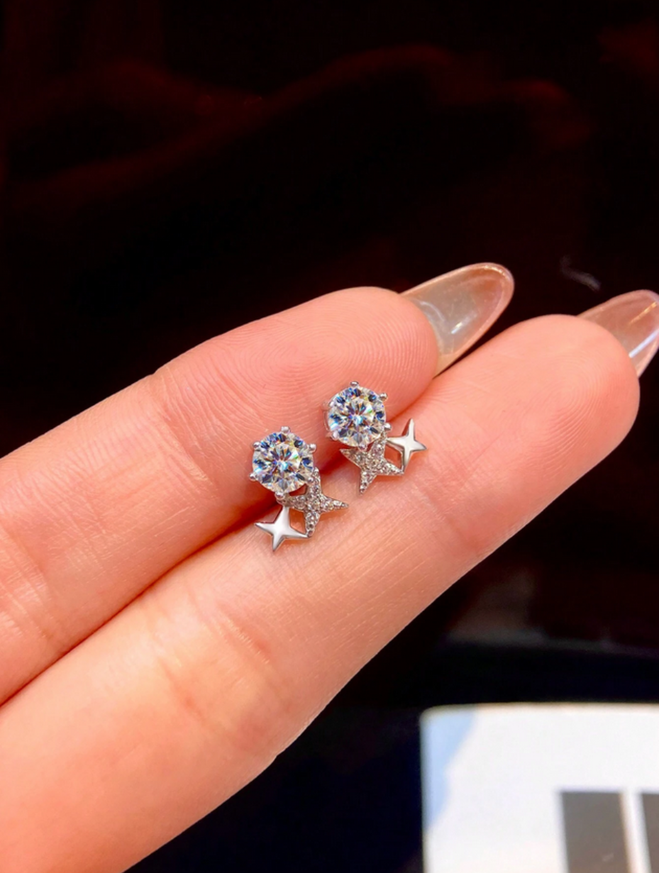 Six-Clawed Star Moissanite Earrings | 925 Sterling Silver