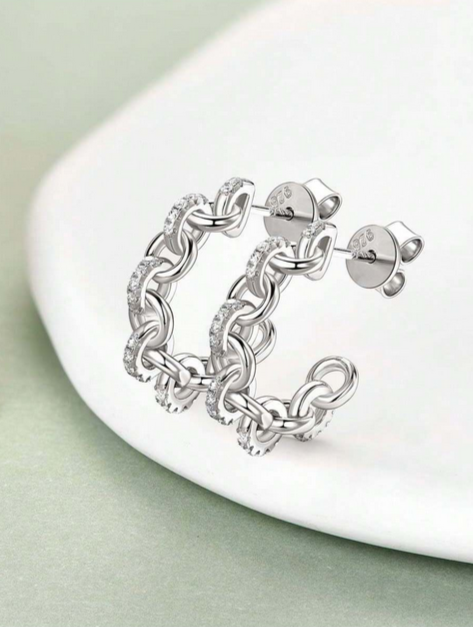Vintage Punk Moissanite Earrings | Chain Design
