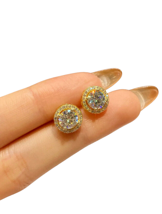 S925 Sterling Silver Moissanite Round Stud Earrings | Timeless Luxury