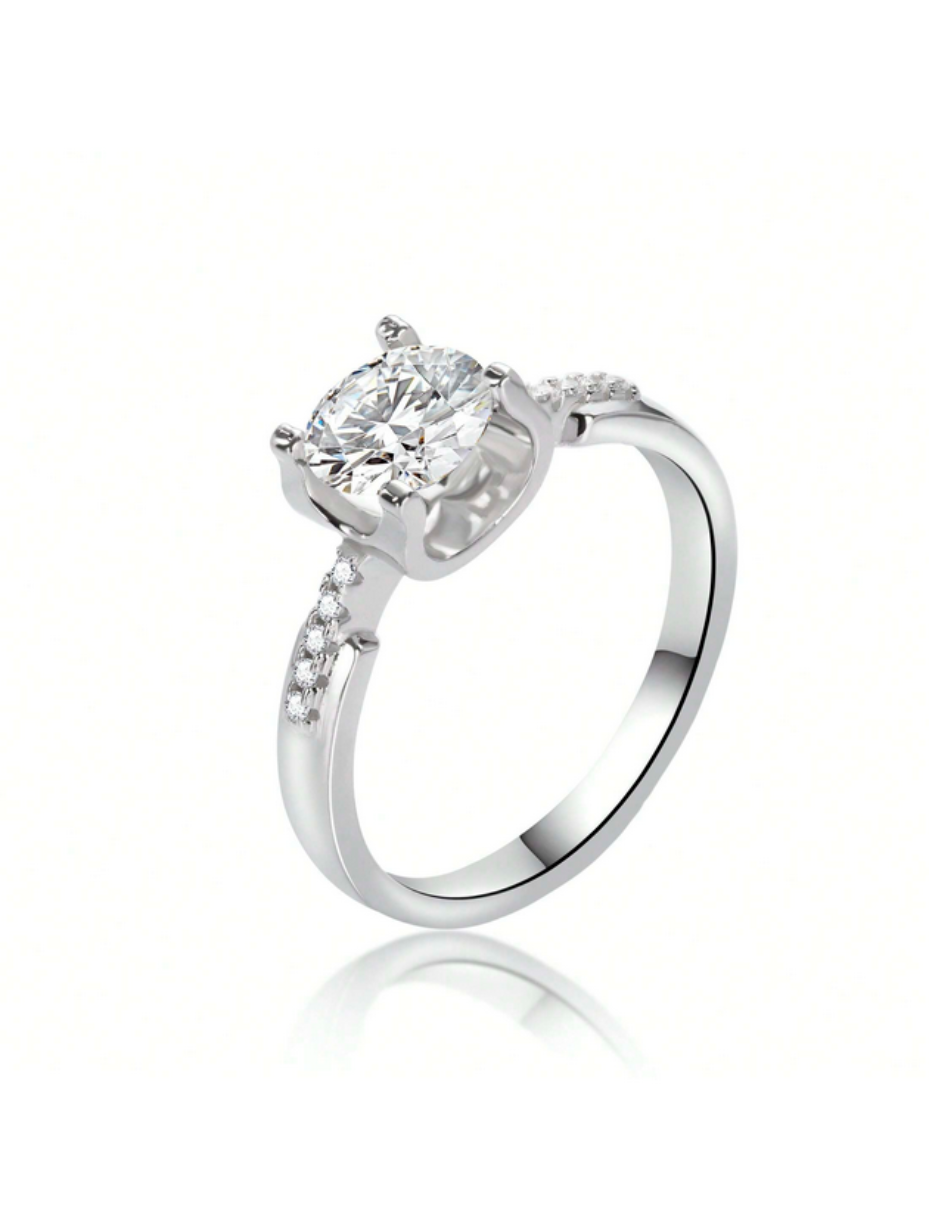 Round Moissanite Ring | Classic Silver Design