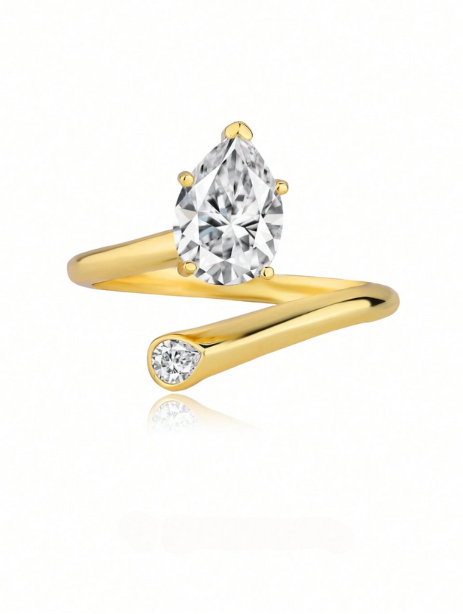 Bohemian Pear-Cut Moissanite Twisted Ring | Adjustable Sterling Silver
