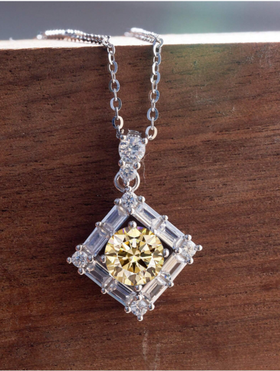 Elegant Moissanite Pendant Necklace | Geometric Design