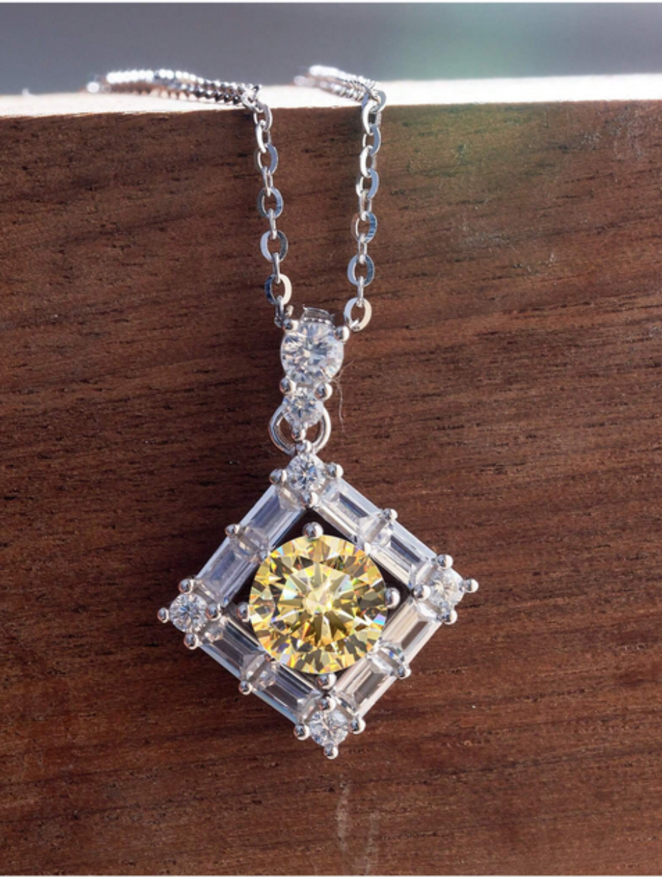 Elegant Moissanite Pendant Necklace | Geometric Design