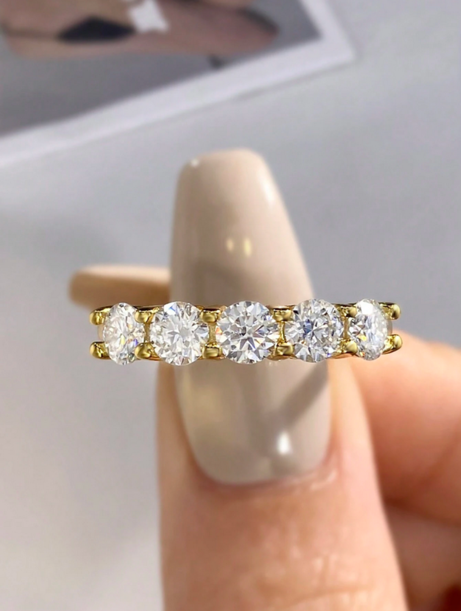 Five-Stone Moissanite Eternity Ring | S925 Sterling Silver Luxury Jewelry