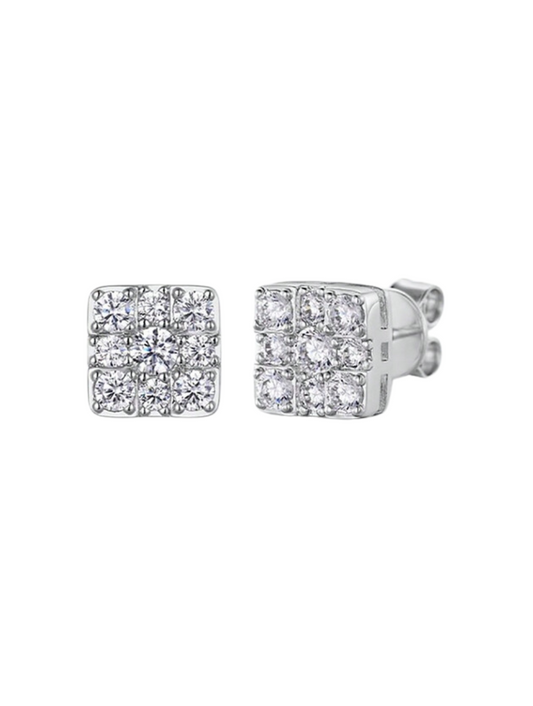 Sterling Silver Moissanite Square Earrings | Bold Style