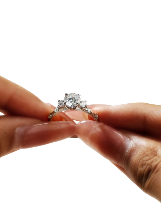Moissanit Forlovelses Ring | 925 Sterlingsølv, Klassisk Rund Slibning