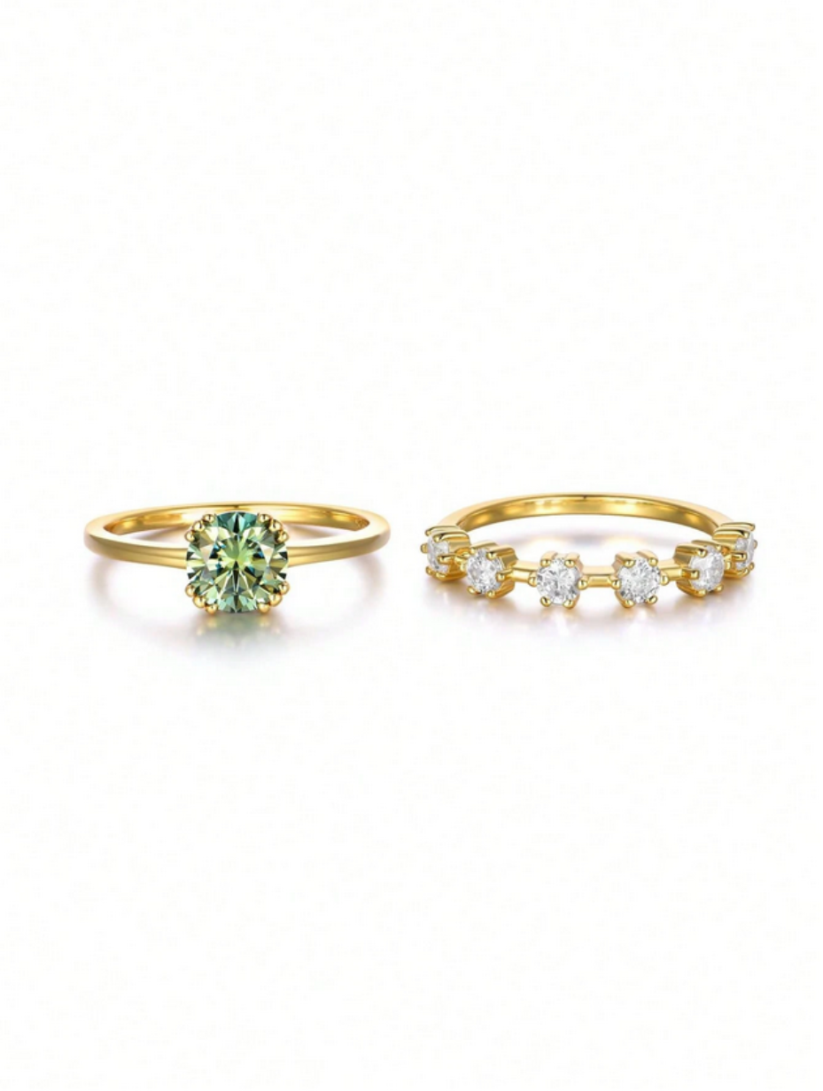 Emerald Moissanite Ring Set | S925 Sterling Silver