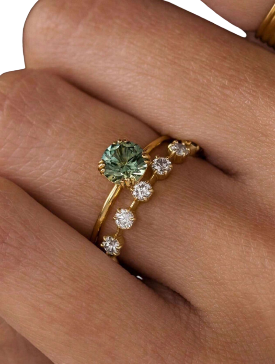 Emerald Moissanite Ring Set | S925 Sterling Silver