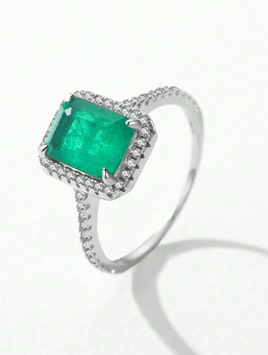 Emerald-Cut High Carbonite Ring | S925 Sterling Silver