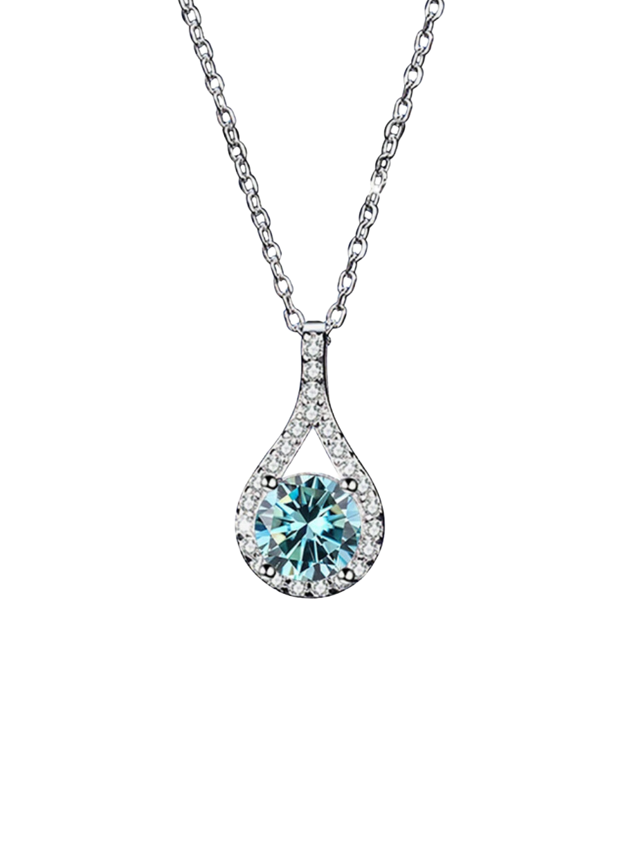 Aqua Elegance Moissanite Necklace With Pendant | S925 Silver