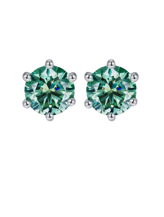 Emerald Elegance Moissanite Stud Earrings | Six-Claw S925 Sterling Silver