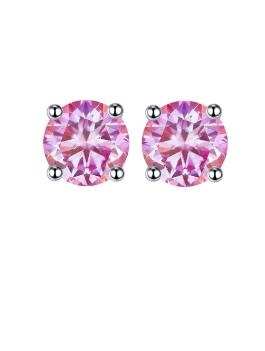 Four-Claw Pink Moissanite Stud Earrings | S925 Sterling Silver