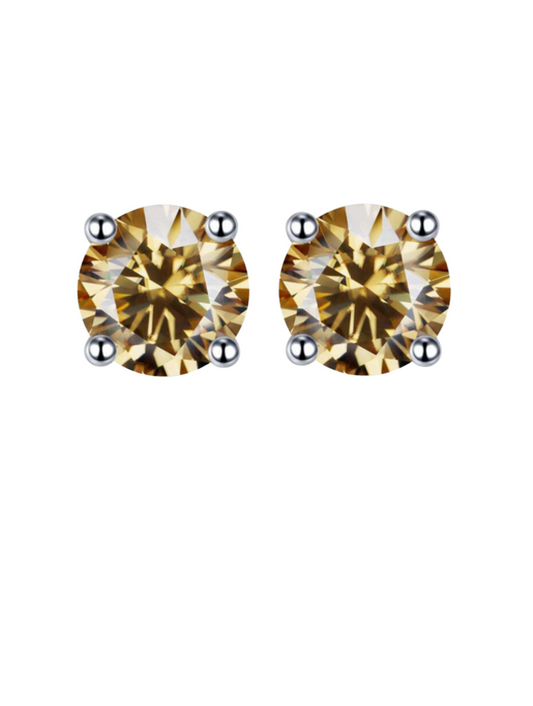 Champagne Yellow Moissanite Stud Earrings | S925 Sterling Silver