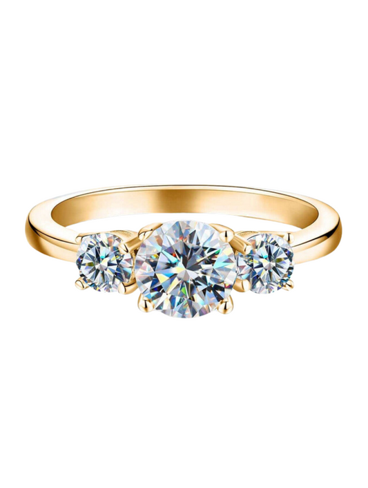 Sterling Silver Moissanite Triple Diamond Ring | Timeless Style