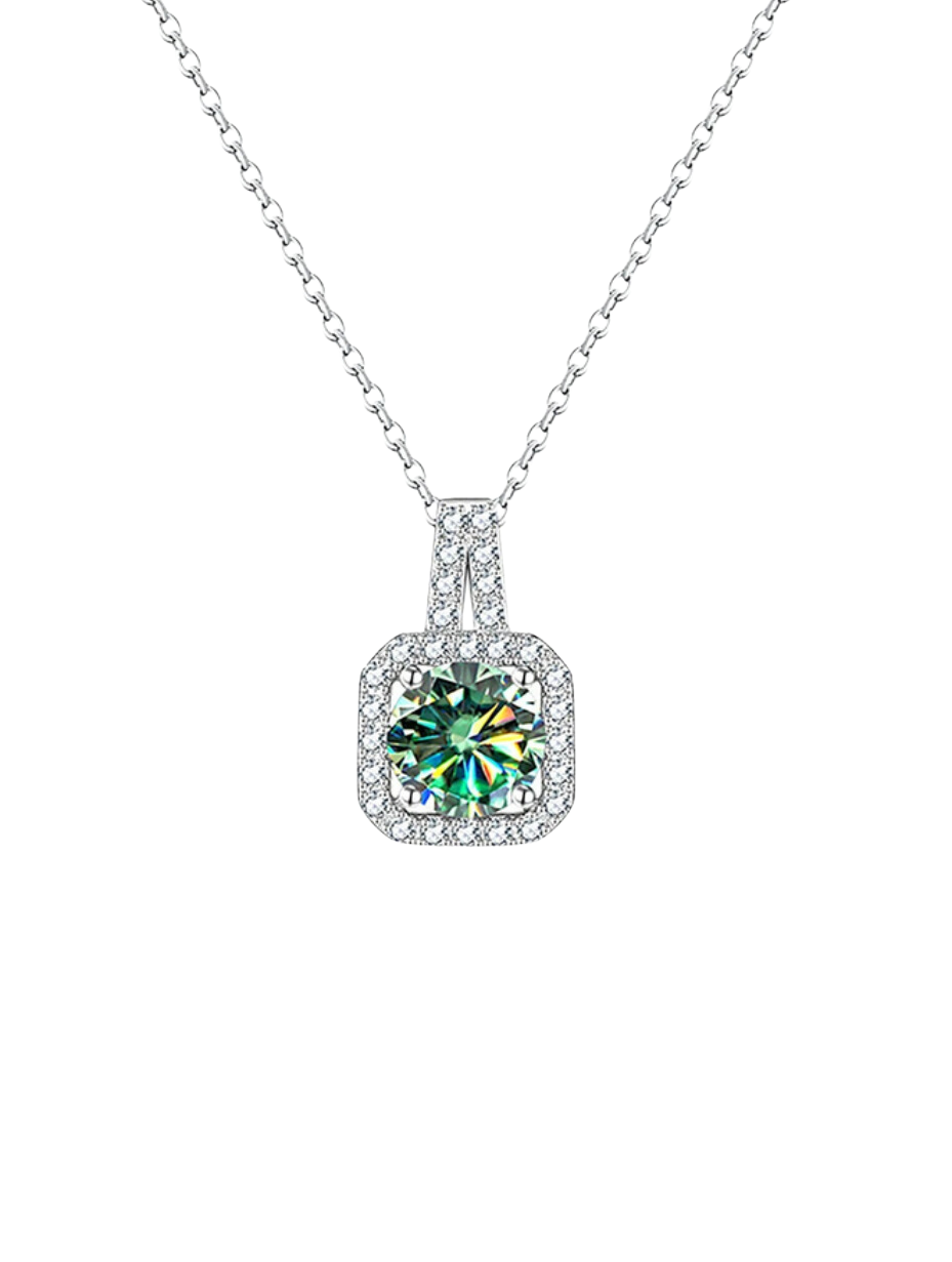 Emerald Elegance Moissanite Necklace | S925 Sterling Silver Blue-Green Stone