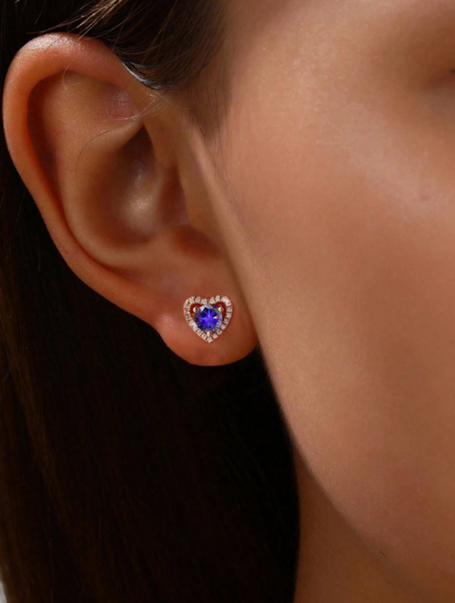 Esberry Moissanite Stud Earrings | Three-Prong Heart Design