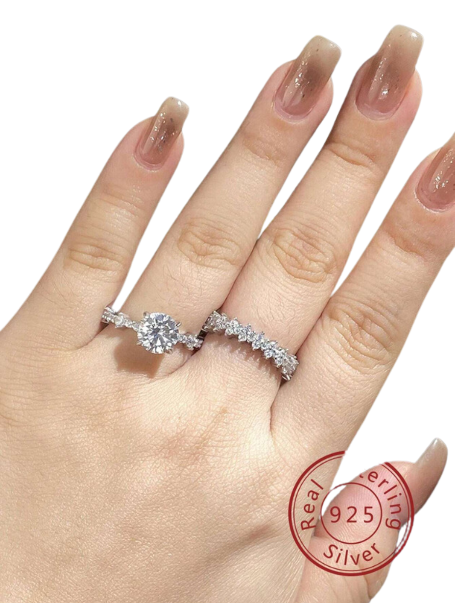 Luxury 925 Sterling Silver Double-Layer Moissanite Ring Set