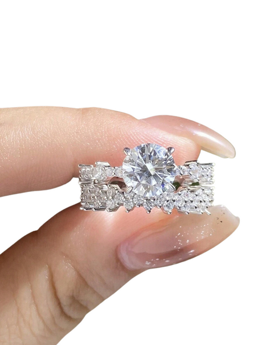 Luxury 925 Sterling Silver Double-Layer Moissanite Ring Set