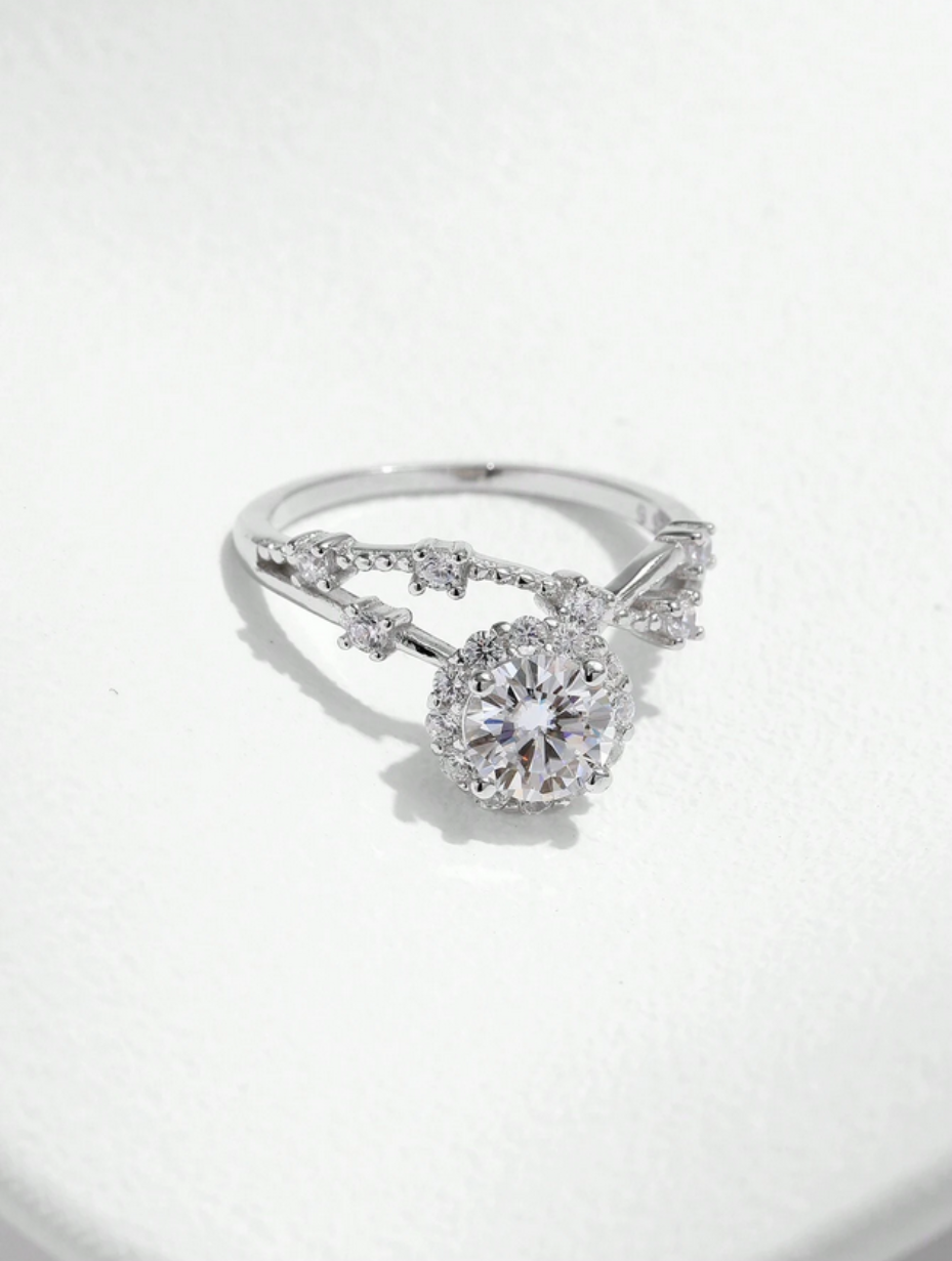 925 Sterling Silver Moissanite Halo Ring