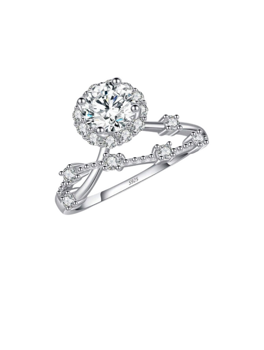 925 Sterling Silver Moissanite Halo Ring