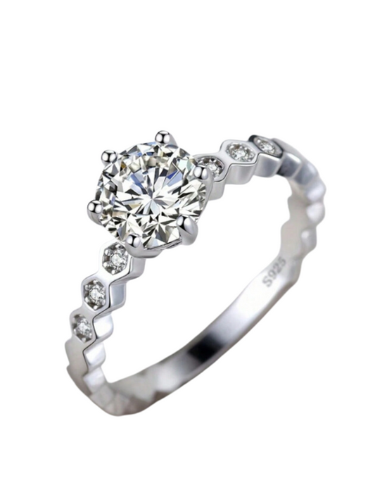 925 Sterling Silver Moissanite Honeycomb Ring | Elegant Design