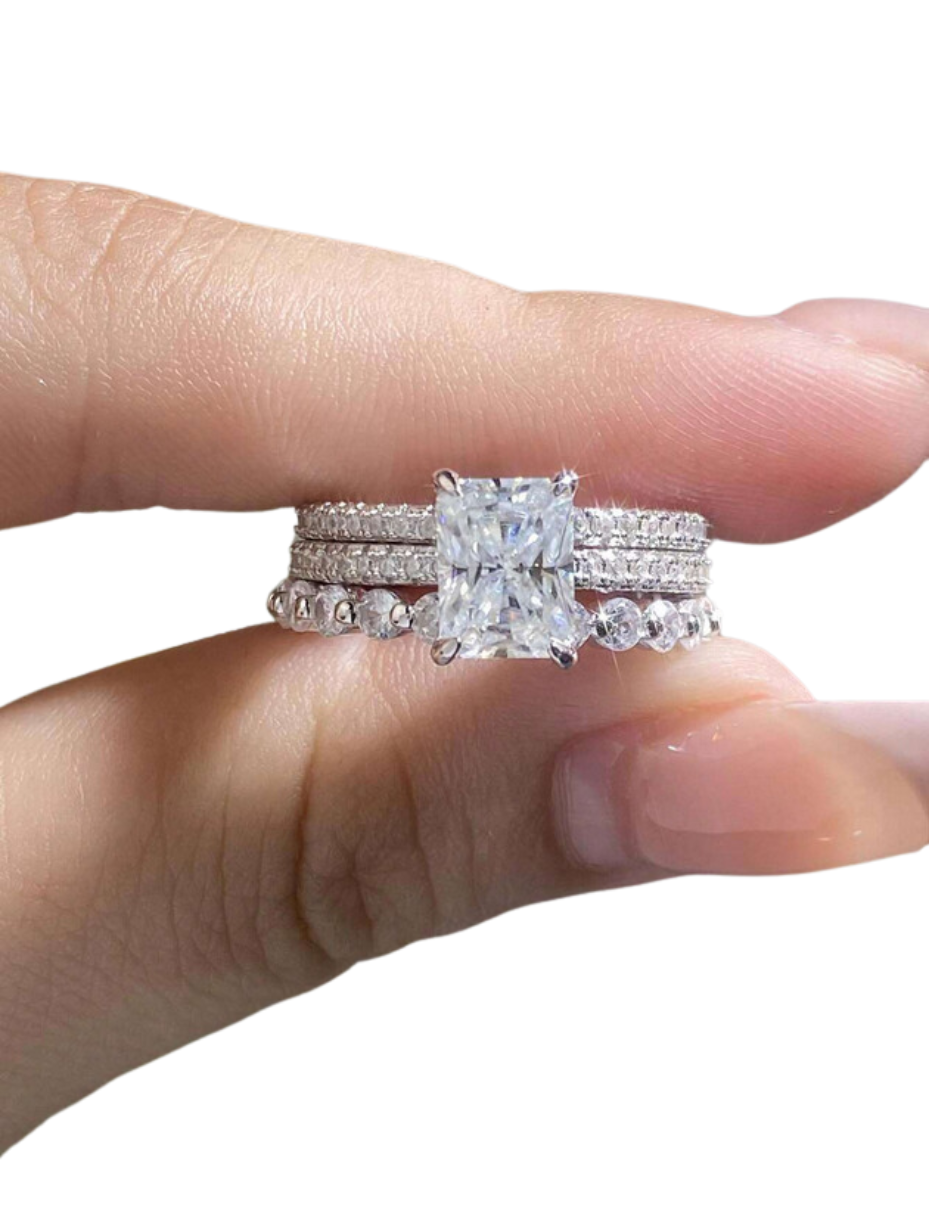 Radiant-Cut Moissanite Ring Set – S925 Brilliance