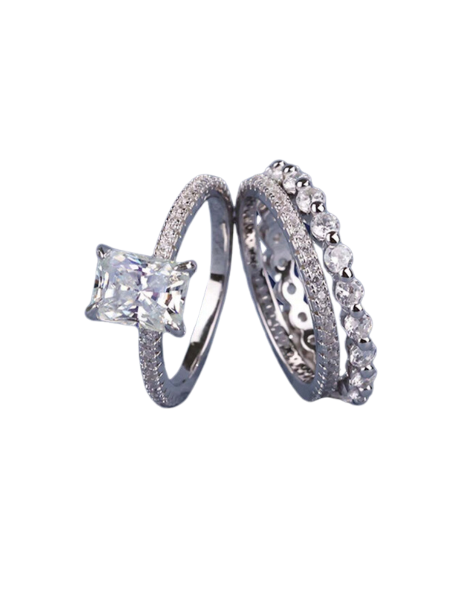 Radiant-Cut Moissanite Ring Set – S925 Brilliance