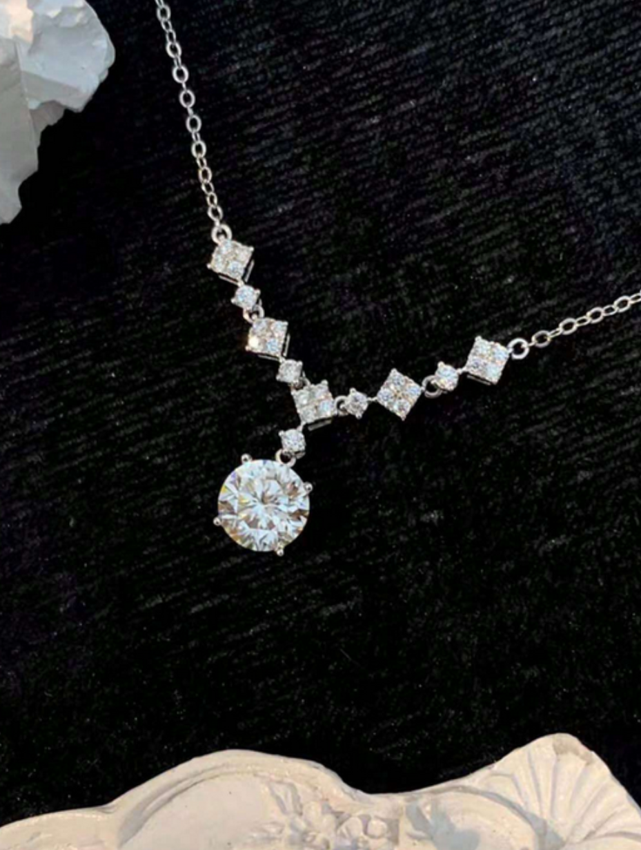 925 Silver V-Shaped Moissanite Necklace | Unique Elegant Design