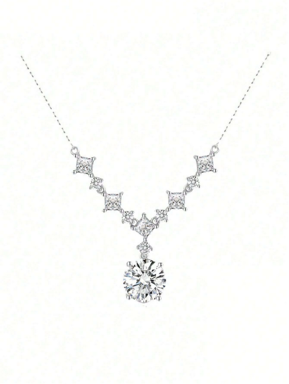 925 Silver V-Shaped Moissanite Necklace | Unique Elegant Design