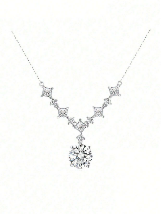 925 Silver V-Shaped Moissanite Necklace | Unique Elegant Design