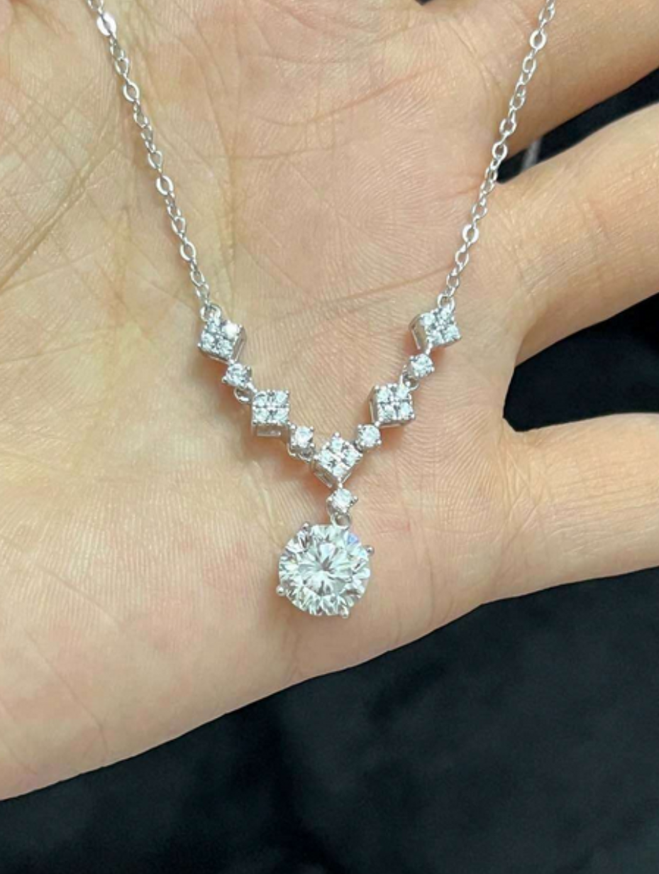 925 Silver V-Shaped Moissanite Necklace | Unique Elegant Design