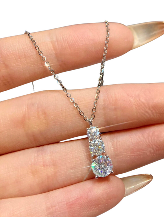 Moissanite Three-Diamond Necklace | S925 Silver