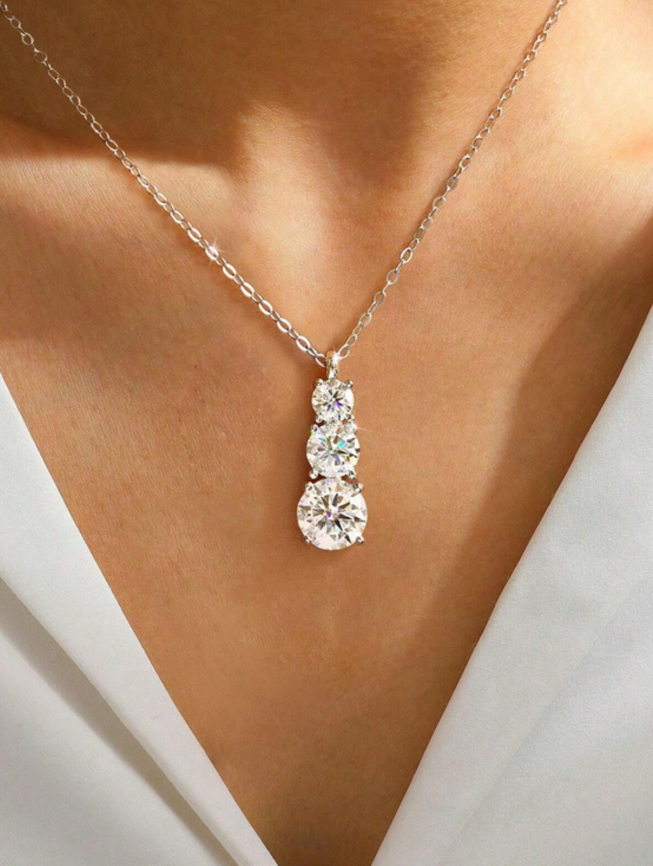 Moissanite Three-Diamond Necklace | S925 Silver