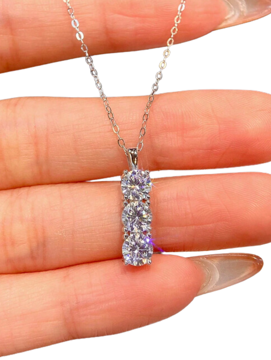 Moissanite Three-Diamond Necklace | S925 Silver