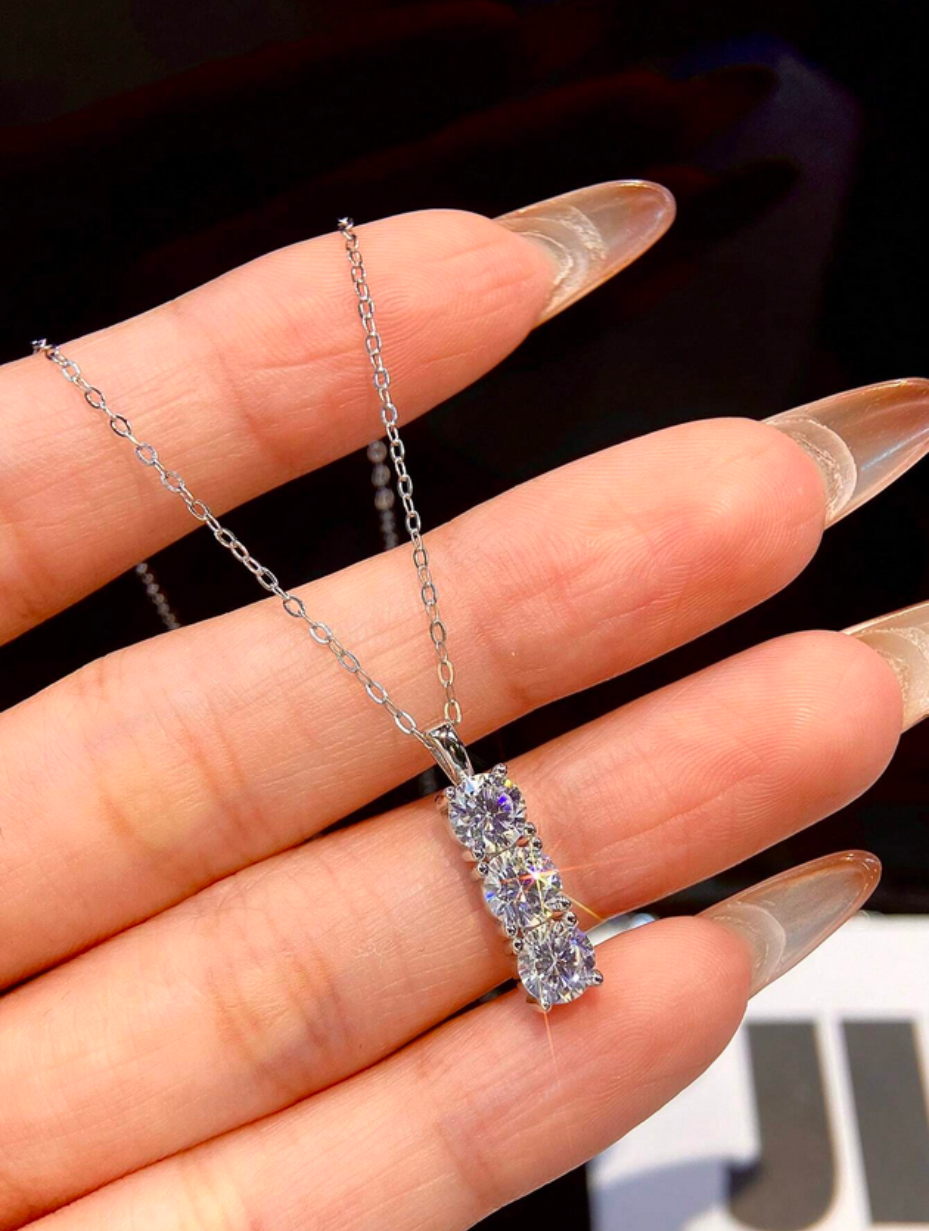 Luxury Moissanite Three-Diamond Necklace | S925 Silver