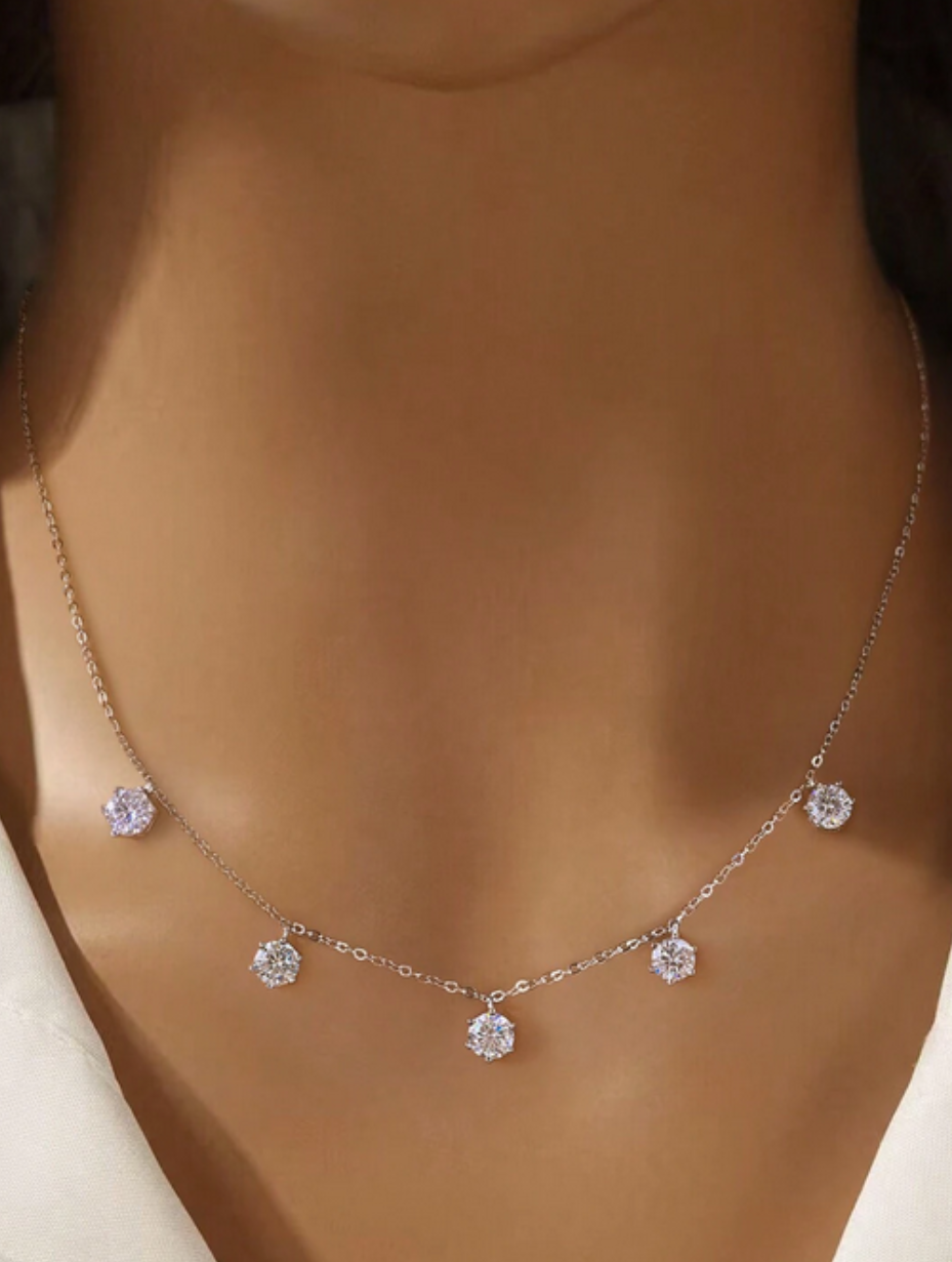 Elegant Moissanite Five-Diamond Necklace | S925 Silver