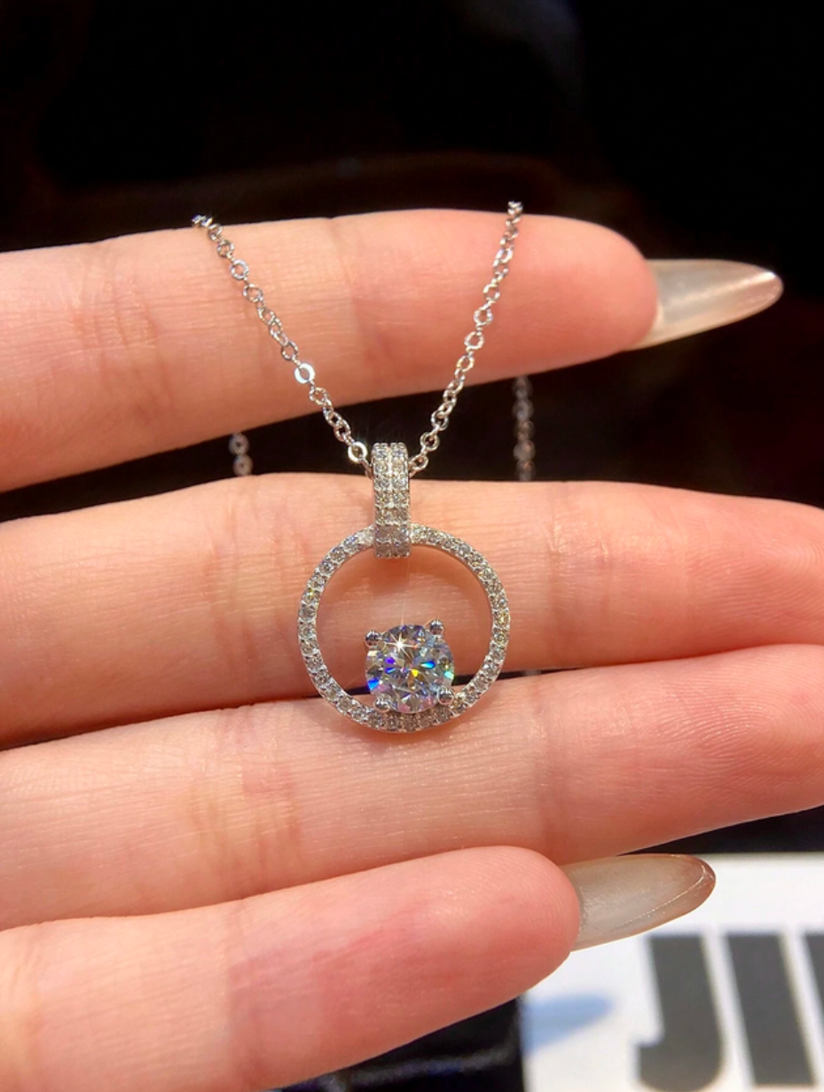 Moissanite Pendant Necklace | Classic 4-Claw Silver Design