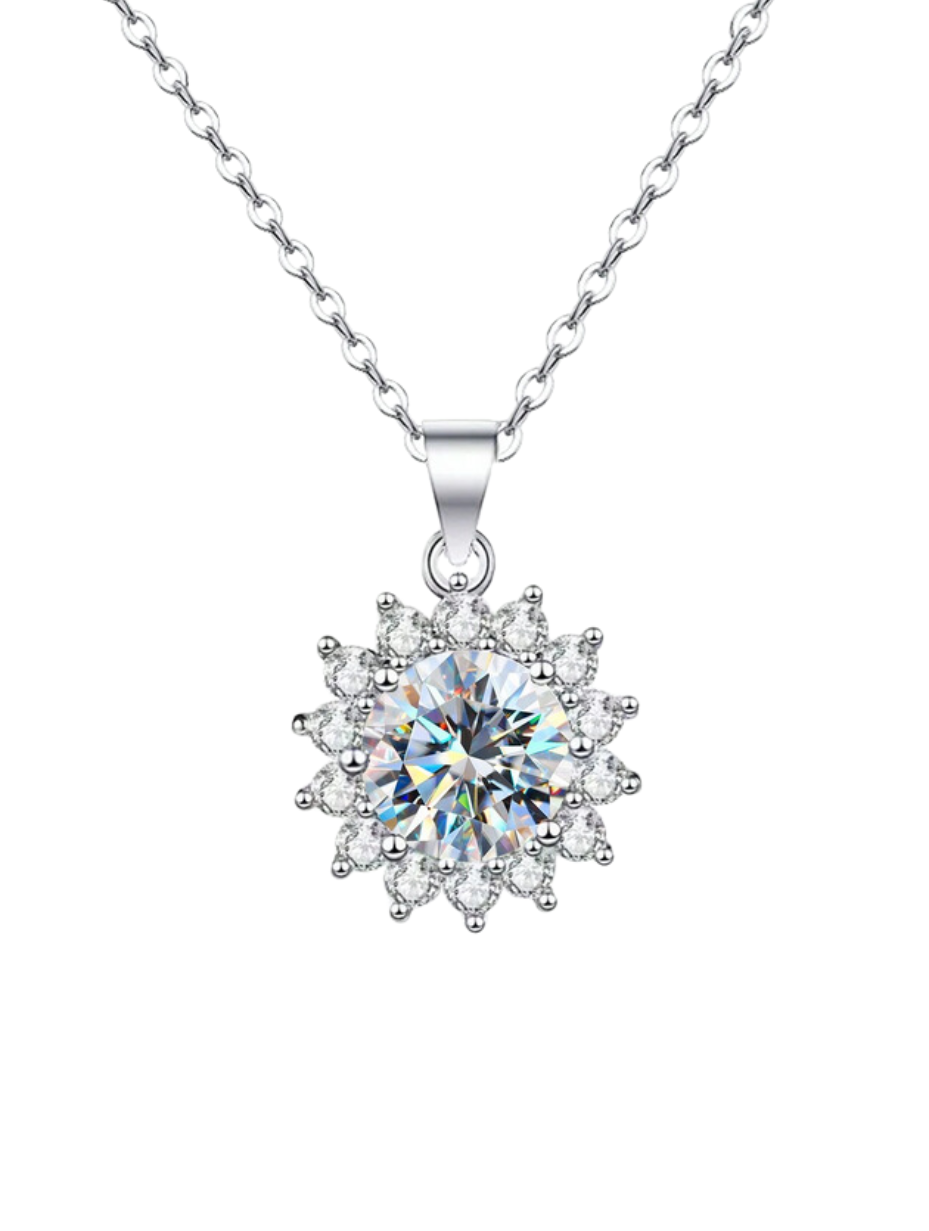 Moissanite Sunflower Necklace | Radiant Silver Design