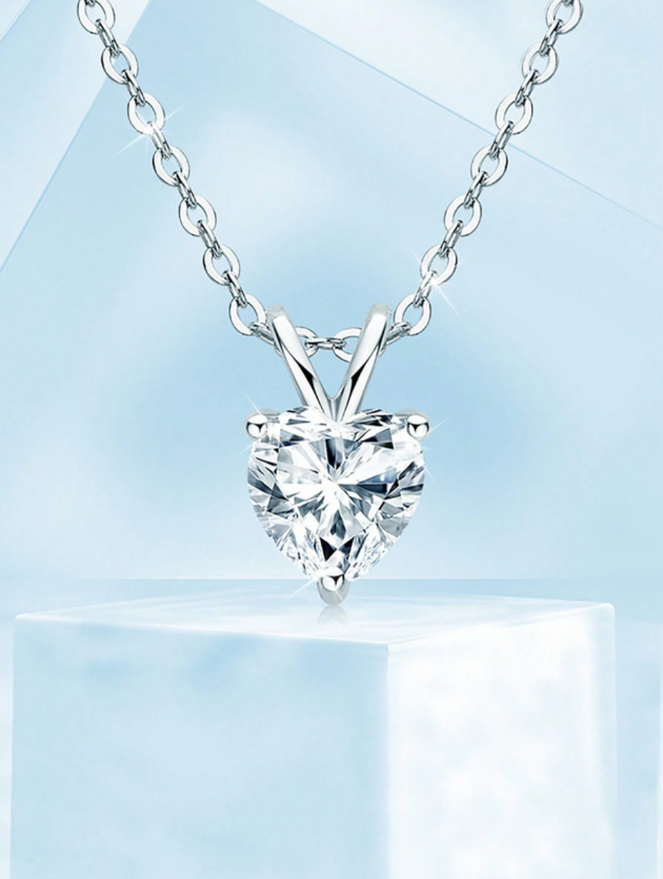 Heart-Shaped Moissanite Necklace | 925 Silver