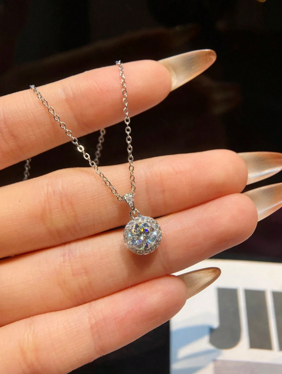 Round Moissanite Necklace | 925 Sterling Silver