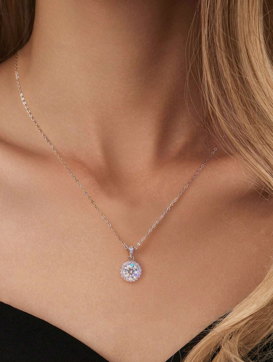 Round Moissanite Necklace | 925 Sterling Silver