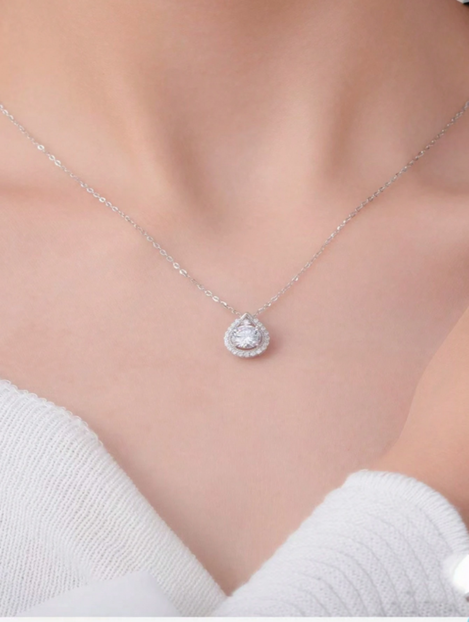 925 Silver Drop-Shaped Moissanite Necklace | Elegant Pendant