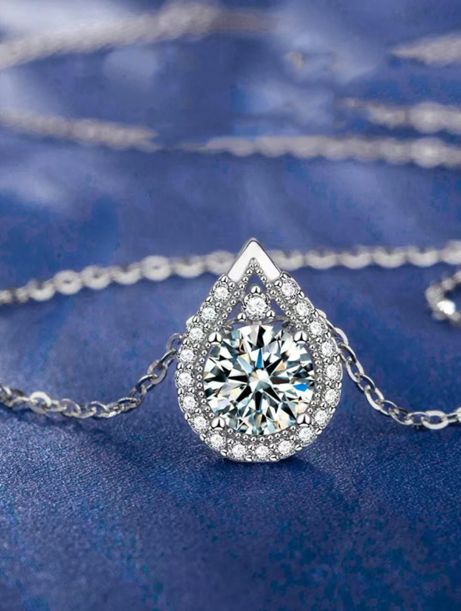 925 Silver Drop-Shaped Moissanite Necklace | Elegant Pendant