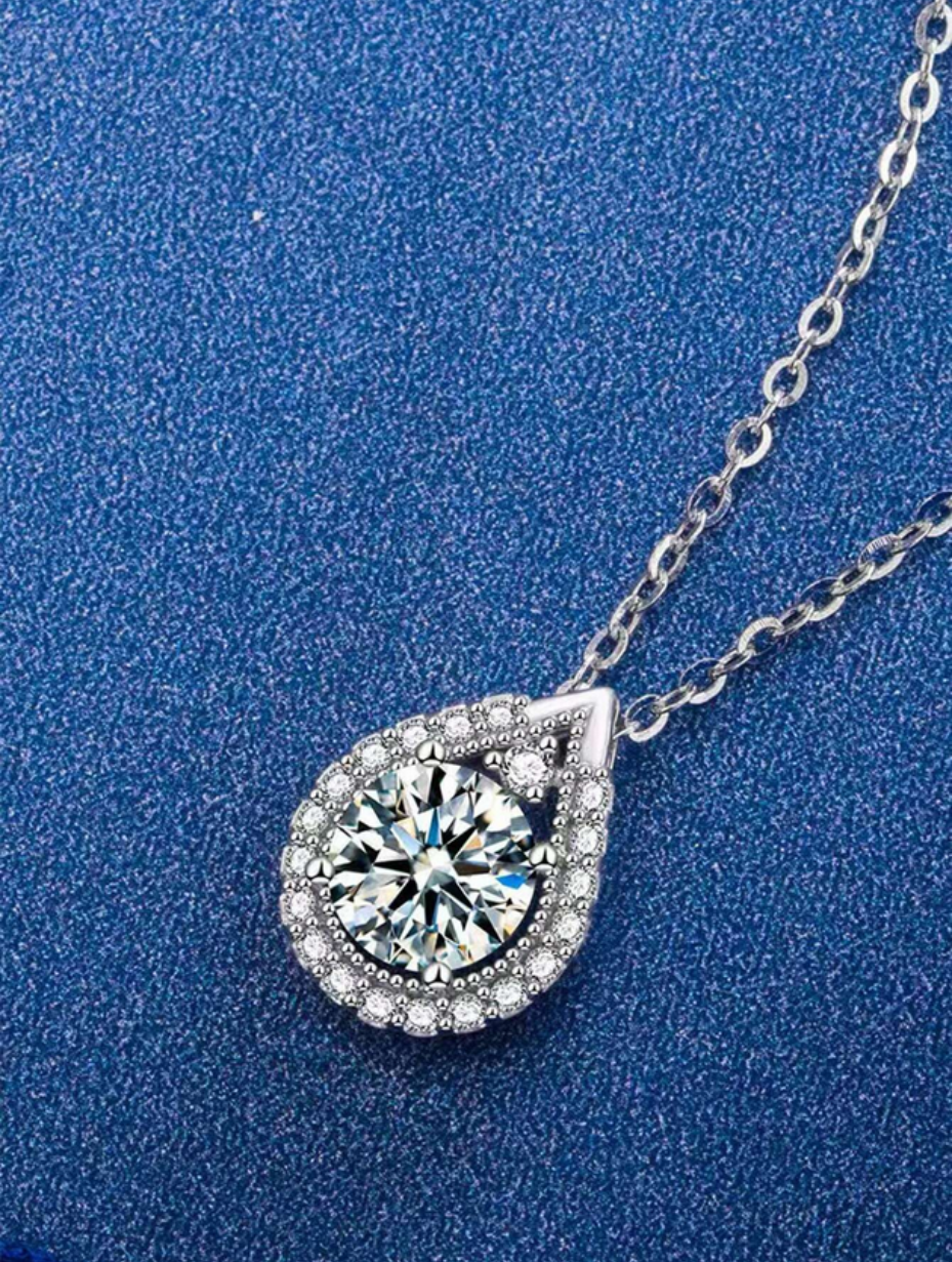 925 Silver Drop-Shaped Moissanite Necklace | Elegant Pendant