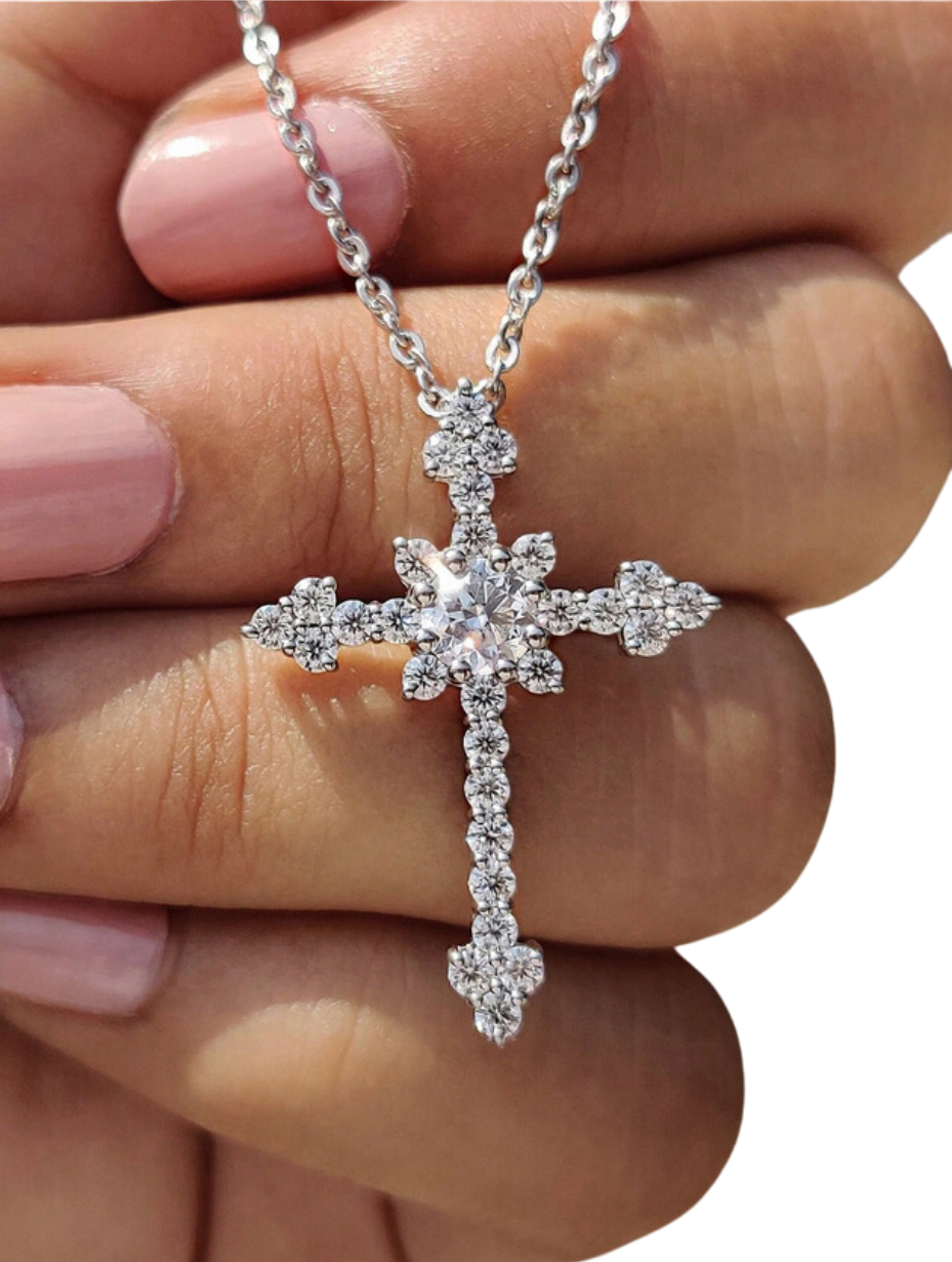 S925 Silver Goddess Cross Necklace | Zirconium Inlay Pendant