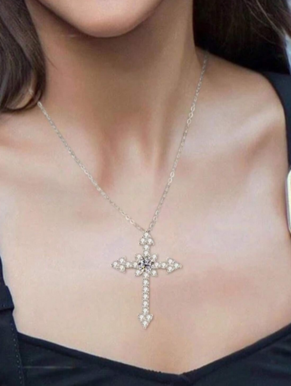 S925 Silver Goddess Cross Necklace | Zirconium Inlay Pendant