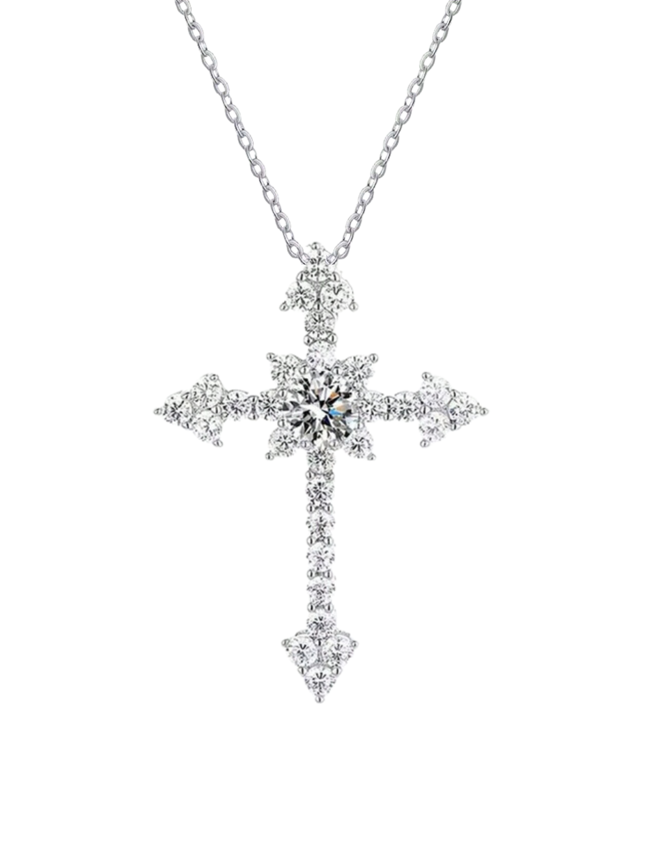 S925 Silver Goddess Cross Necklace | Zirconium Inlay Pendant