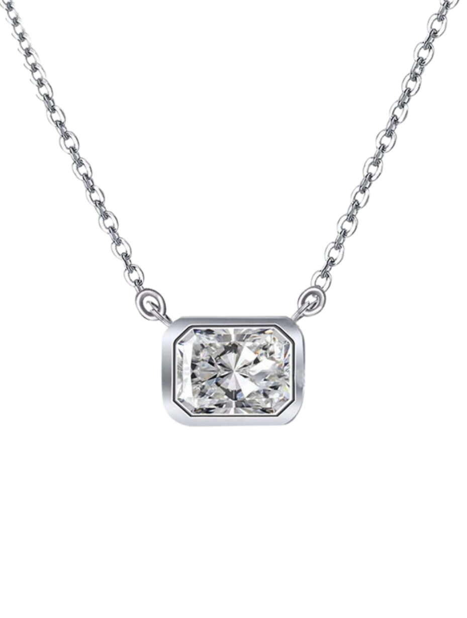 Rectangular Moissanite Pendant Necklace | S925 Silver Luxury