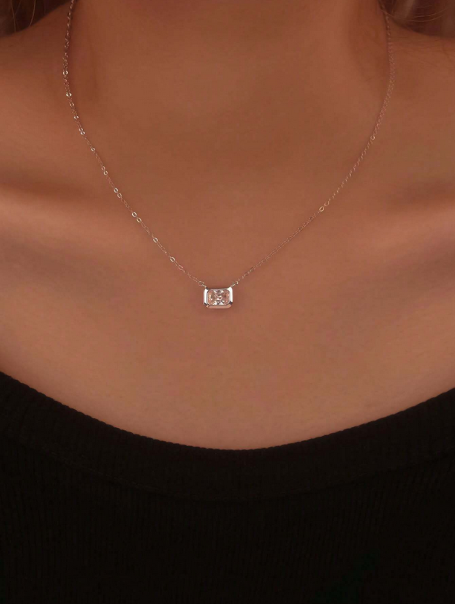 Rectangular Moissanite Pendant Necklace | S925 Silver Luxury